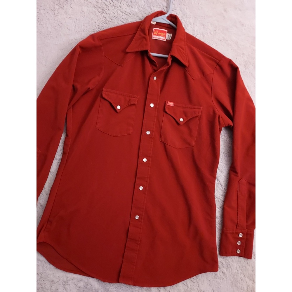 Vintage Ely Plains Shirt Mens 15.5 34 Marron Corduroy Western Pearl Snap Rodeo